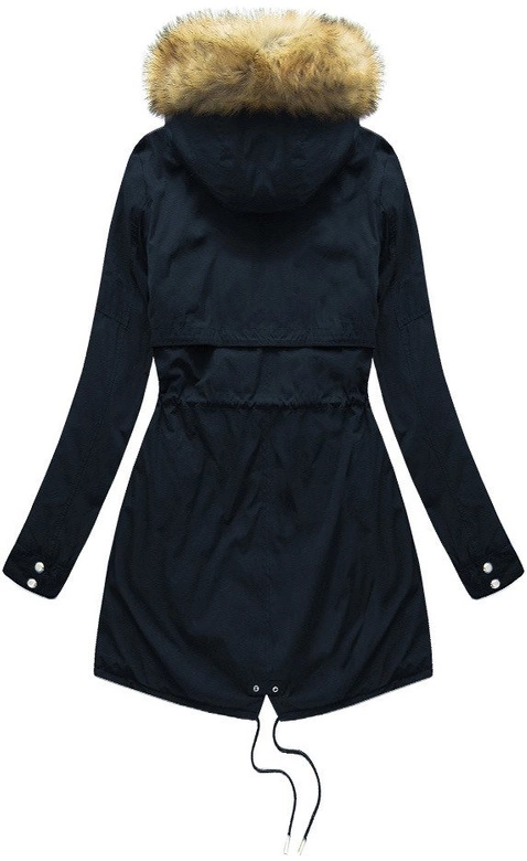 Dwustronna damska kurtka zimowa z kapturem granatowo-szara (w214big)