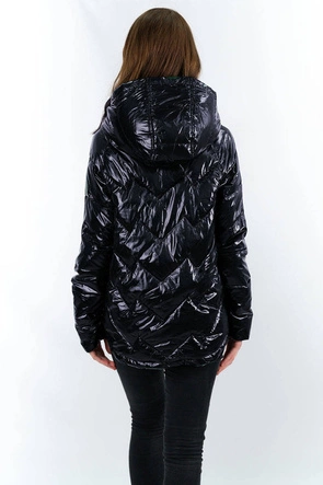 Pikowana kurtka damska z kapturem granatowa (r9562)