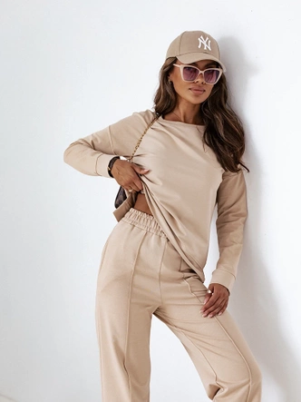 Bawełniany komplet bluzka i spodnie beżowy (VE58)