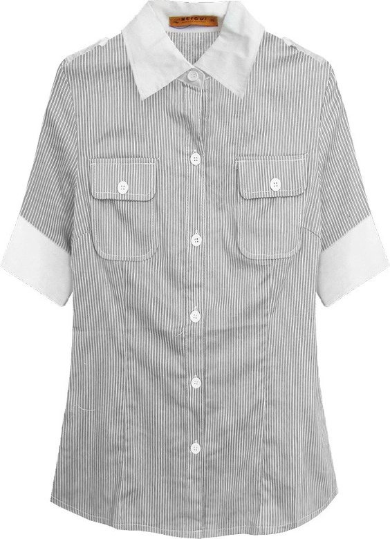 KOSZULA Z KRÓTKIM RĘKAWEM SZARO-BIAŁA (6011)