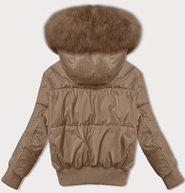 Krótka zimowa kurtka damska ze ściągaczami S'west beżowa (B8288-12)