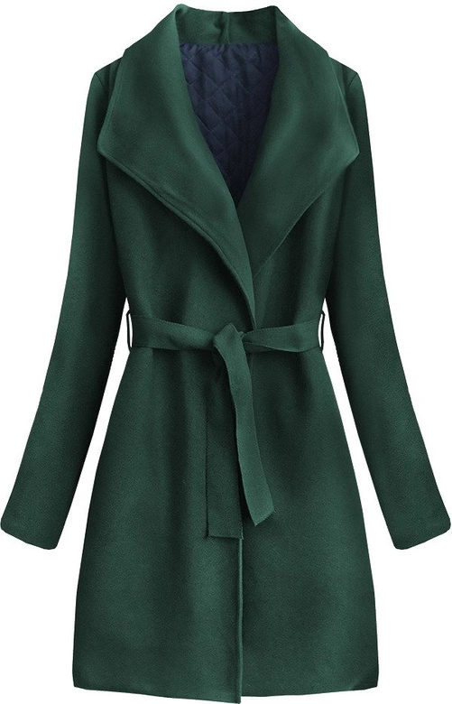 WIĄZANY PŁASZCZ Z KOŁNIERZEM ZIELONY (534ART)