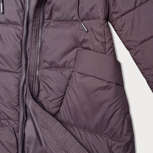 Pikowana długa kurtka zimowa damska Libland brązowa (7767)