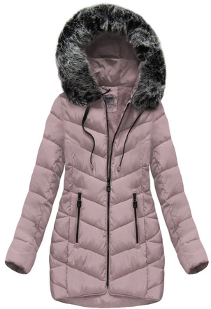 DAMSKA KURTKA ZIMOWA Z KAPTUREM ANTYCZNY RÓŻ (B1039)