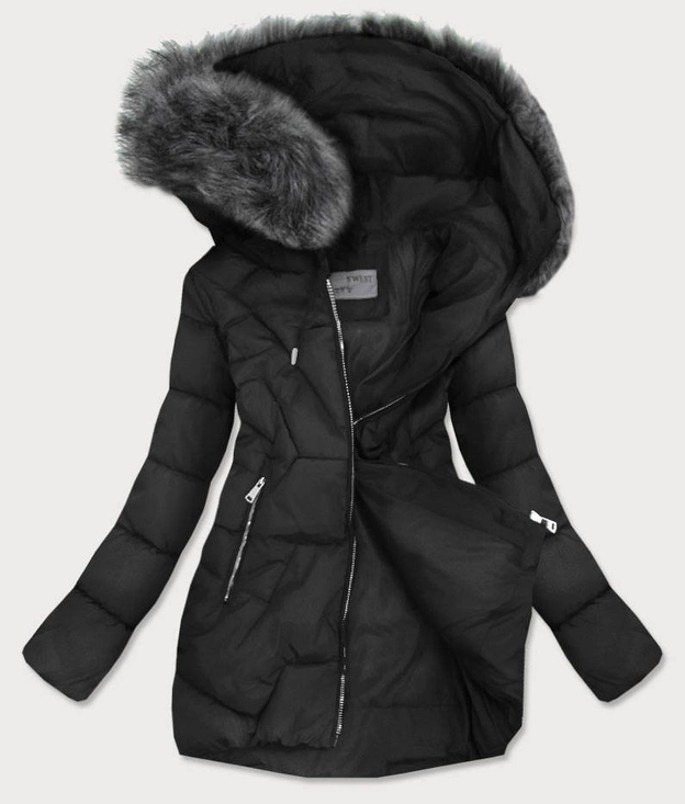 PIKOWANA KURTKA DAMSKA ZIMOWA CZARNA (B9527)