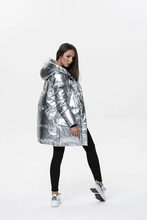 Srebrna kurtka zimowa damska  (9295b)