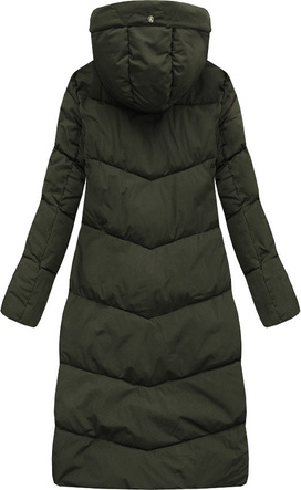 PROSTY PŁASZCZ ZIMOWY DAMSKI Z KAPTUREM KHAKI (J9-007)