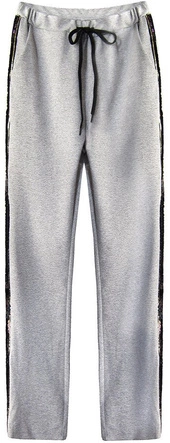 BAWEŁNIANE SPODNIE Z CEKINOWYMI LAMPASAMI JASNOSZARE (210ART)