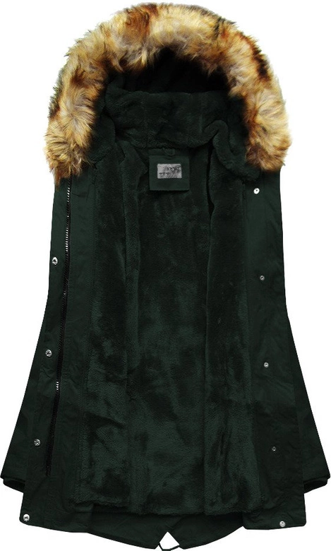 ZIMOWA DAMSKA PARKA Z PODPINKĄ CIEMNOZIELONA (B2635)