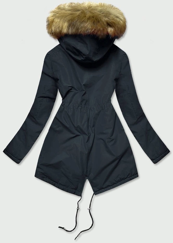 Zimowa kurtka damska typu parka granatowa (b2628)