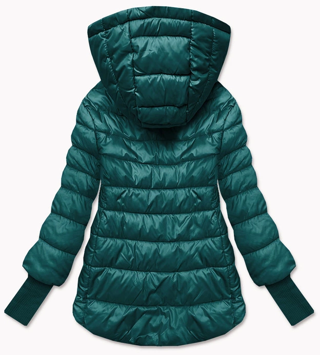 Krótka kurtka damska z dzianinowymi ściągaczami morska (P22/P3-6636-56)