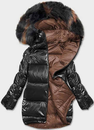 Dwustronna kurtka oversize czarno-brązowa (h-1088-01)