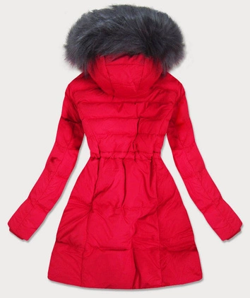 PIKOWANA ZIMOWA KURTKA DAMSKA Z FUTERKIEM CZERWONA (M-113)
