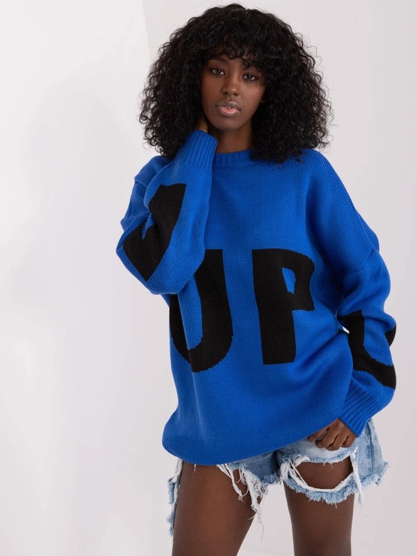 Damski sweter oversize ciemnoniebieski (8060)