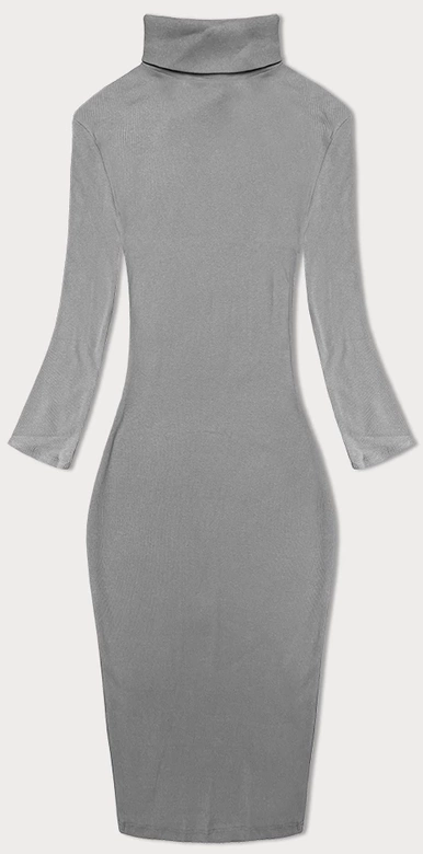 Dopasowana sukienka w prążki z golfem Rue Paris szara (5133)