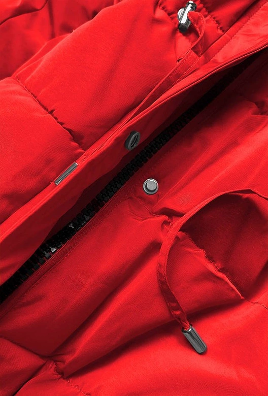 DAMSKA PARKA ZIMOWA NA MISIU CZERWONA Z CZARNYM FUTREM (W560)