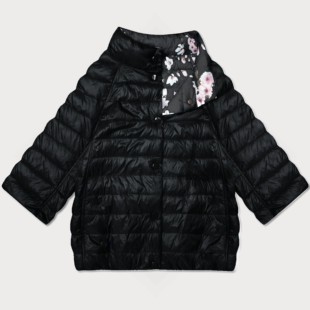 Dwustronna kurtka damska z rękawem 3/4 Goodlookin czarna/kwiaty (PC-7511-1)