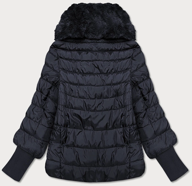 KURTKA DAMSKA Z FUTRZANYM SZALIKIEM GRANATOWA (1587)