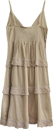 BAWEŁNIANA SUKIENKA Z FALBANAMI CIEMNOBEŻOWA (1510)