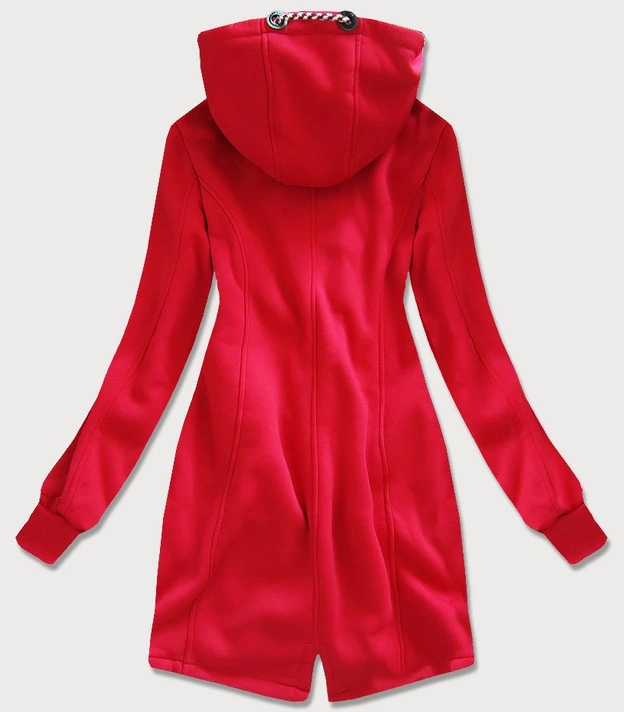 DŁUGA BLUZA DAMSKA Z KAPTUREM CZERWONA (AMG-675)