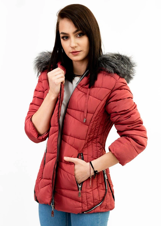 PIKOWANA ZIMOWA KURTKA DAMSKA Z KAPTUREM RÓŻOWA (B2631)