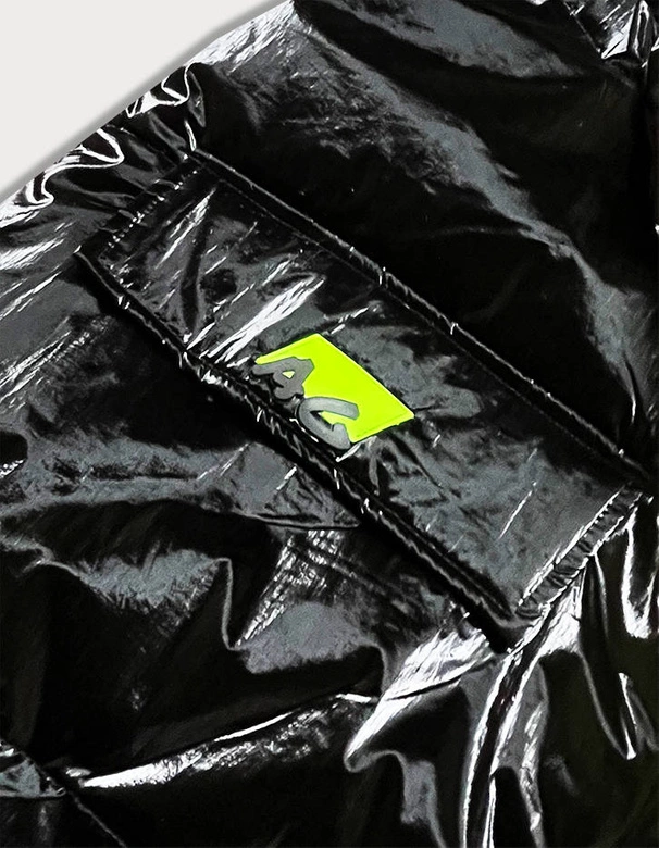 Błyszczący bezrękawnik damski oversize czarny-neon (JIN222)