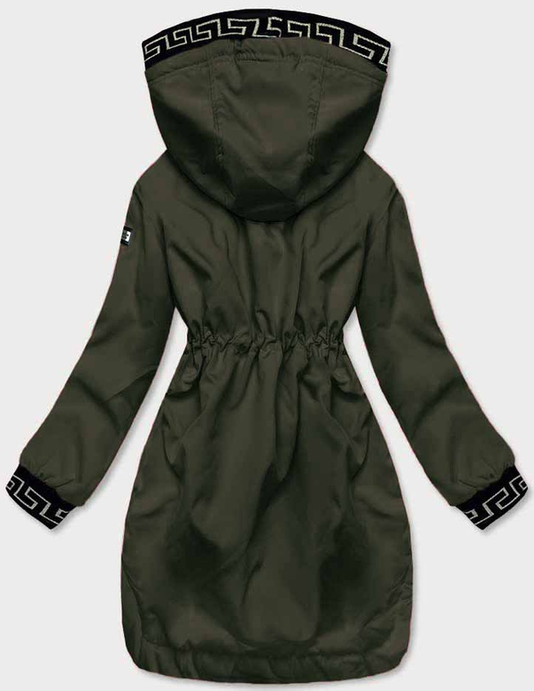 Cienka kurtka damska z ozdobną lamówką khaki (B8142-11)