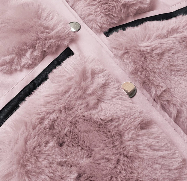 Elegancka kamizelka ekoskóra i futro róźowa (br9593-51)
