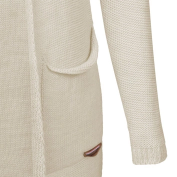 DŁUGI SWETER Z KAPTUREM I KIESZENIAMI BEŻOWY (114ART)