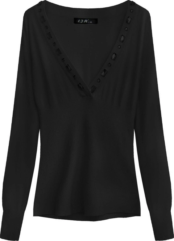 SWETER Z OZDOBNYMI KAMIENIAMI CZARNY (1519)