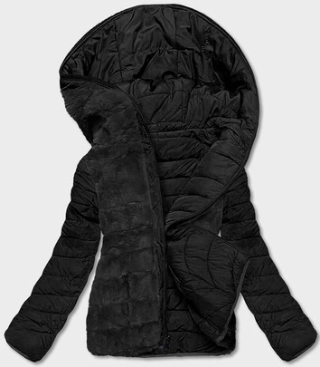 Krótka dwustronna kurtka damska zimowa czarna (2M-21507)