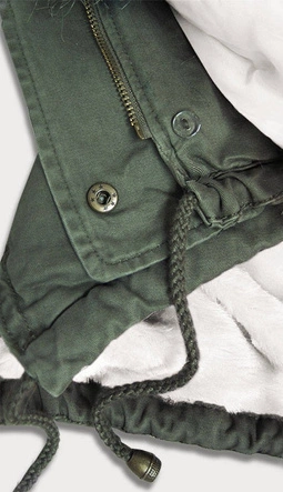 ZIMOWA PARKA DAMSKA Z KOLOROWYM FUTREM KHAKI-BIAŁA (D-216#)