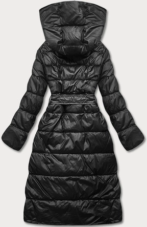 Dwustronna długa kurtka z kapturem czarna/oberżyna (P22-6638-1+1)