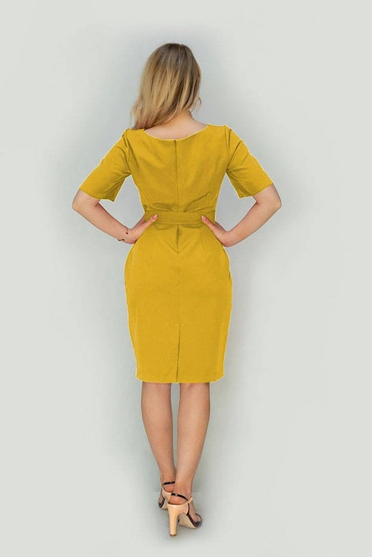 OŁÓWKOWA SUKIENKA Z PASKIEM ŻÓŁTA (313ART)