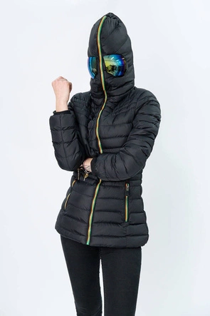 KURTKA DAMSKA ZIMOWA Z GOGLAMI CZARNO-POMARAŃCZOWA (CX582W)