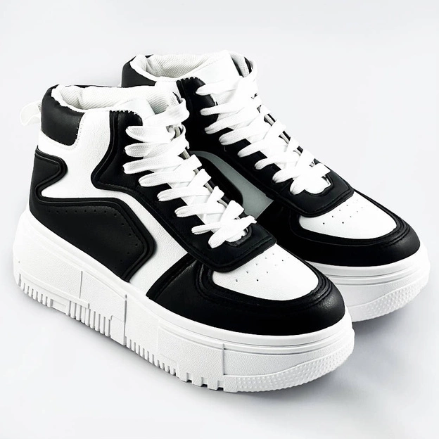 Damskie sneakersy za kostkę biało-czarne (ms-52)