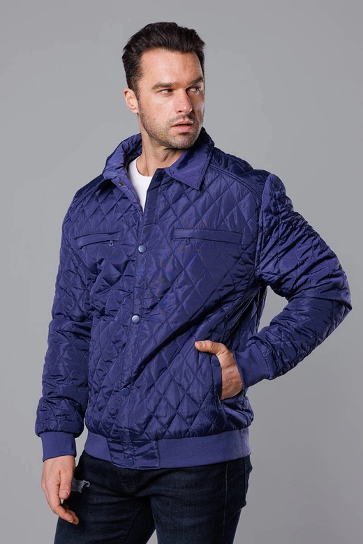Pikowana kurtka męska z kołnierzem granatowa (58M13080-215)