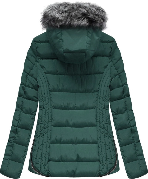 PIKOWANA ZIMOWA KURTKA DAMSKA Z KAPTUREM BUTELKOWA ZIELEŃ (B2631)