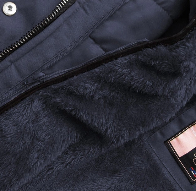 BAWEŁNIANA DAMSKA PARKA ZIMOWA Z PODPINKĄ GRANATOWA (W633)