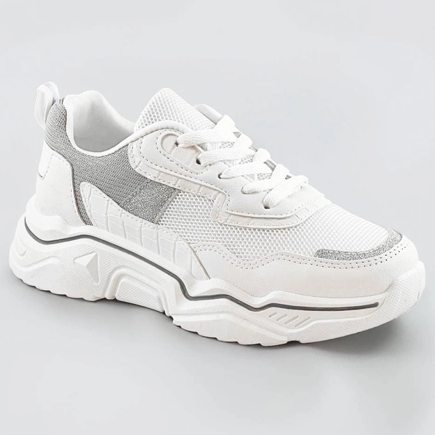 Sneakersy damskie z brokatowymi wstawkami biało-szare (lu-2)