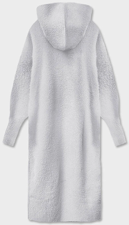 Długa wełniana narzutka alpaka z kapturem jasnoszara (M105)