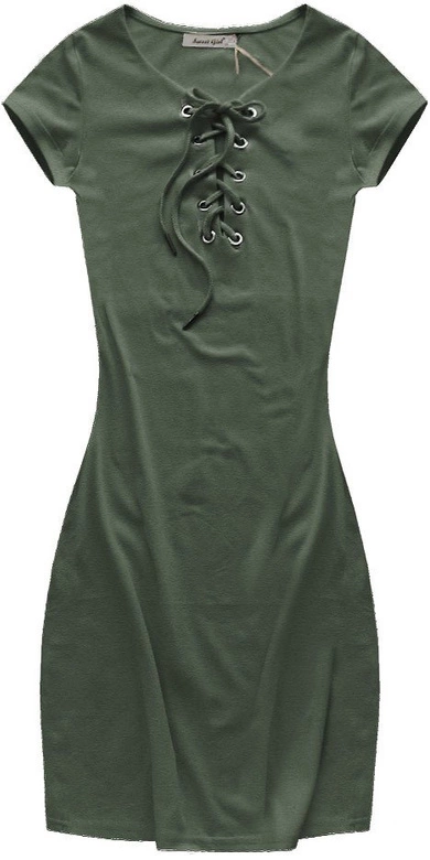 BAWEŁNIANA SUKIENKA Z WIĄZANYM DEKOLTEM KHAKI (W-765)