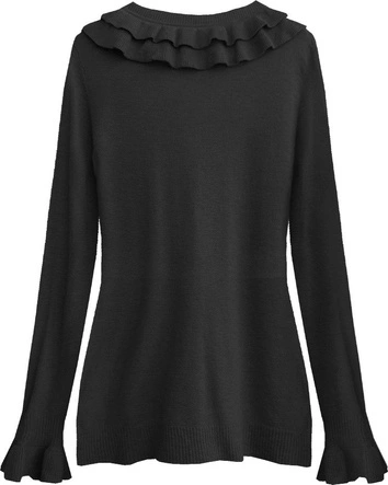 SWETER Z FALBANAMI CZARNY (X1579X)
