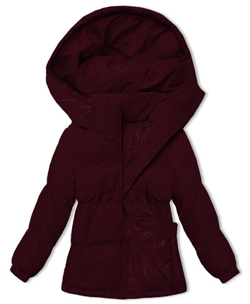 Damska kurtka zimowa z kapturem bordowa (5M3169-1)