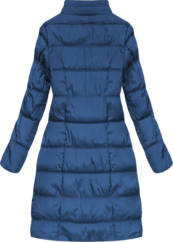 PIKOWANA KURTKA DAMSKA ZIMOWA Z KAPTUREM CIEMNONIEBIESKA (W701)
