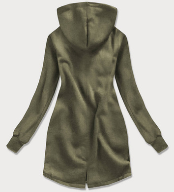 Długa bluza damska z kapturem khaki-czarna (532)