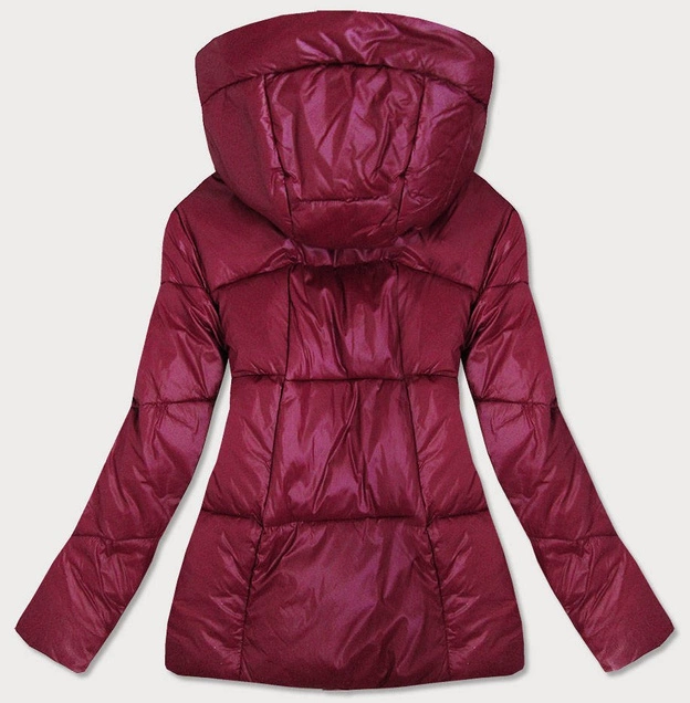 Damska kurtka pikowana z odpinanym kapturem bordowa (7564)