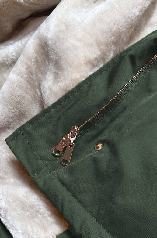 Damska parka zimowa na futerku army (b508)