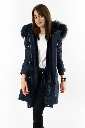 DAMSKA PARKA ZIMOWA Z PODPINKĄ I KAPTUREM GRANATOWA (7600)