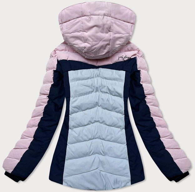 Zimowa kurtka sportowa damska z kapturem różowo-szara (b2378)